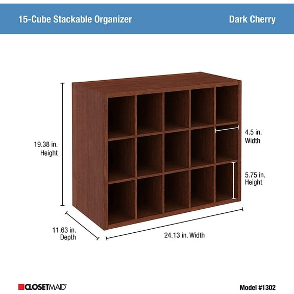 15 Cube Stackable Storage Organizer for Shoes, Bags, Crafts, Hobbies with Wood Shelves, for Closet, Entryway or Mudroom, Dark