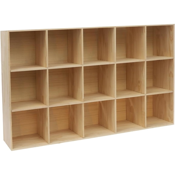 15-Cube Storage Organizer Cube Shelf Bookcase with Closed Back Panel, 12in Deep Solid Wooden Open Bookshelf Floor Display Shelf Closet Cabinet for Home Office Study Room Library School