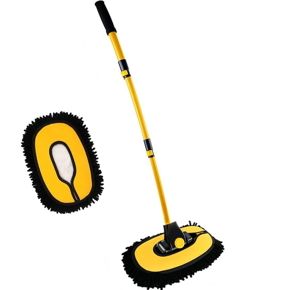 15°Curved Chenille Car Wash Brush Mop with Long Handle(Yellow)