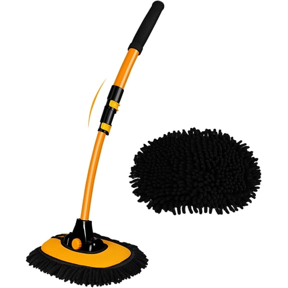 15? Curved  Cleaning Brush with Telescopic Handle 43"  Alloy Long Rod Wash Mop For Washing Caravan Van  Boat RV Roof Soft Chenille  Duster Clean Product Not Hurt  Scratch Free