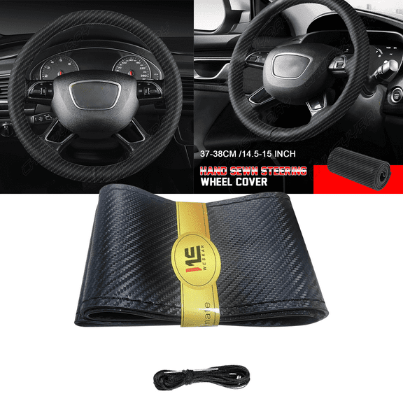 15" DIY Steering Wheel Cover Genuine Leather for Dodge Ram 1500 2019 2020 Black