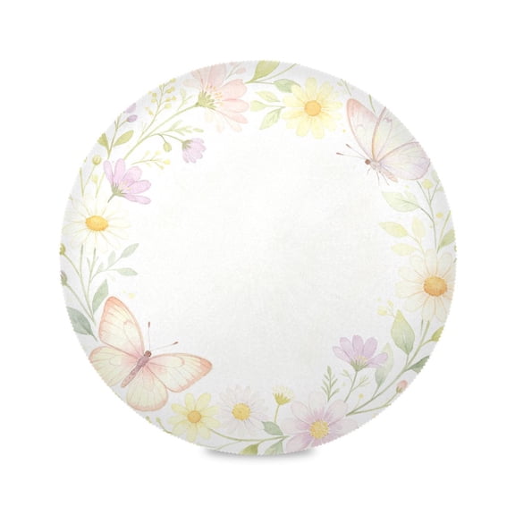 15" Daisy Wreath Printed Round Placemats Set of 1 Heat Resistant Table Mat for Kitchen for Party Deco