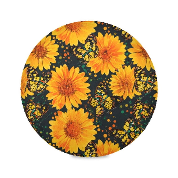 15" Dark Butterfly Printed Round Placemats Set of 1 Heat Resistant Table Mat for Kitchen for Party Deco