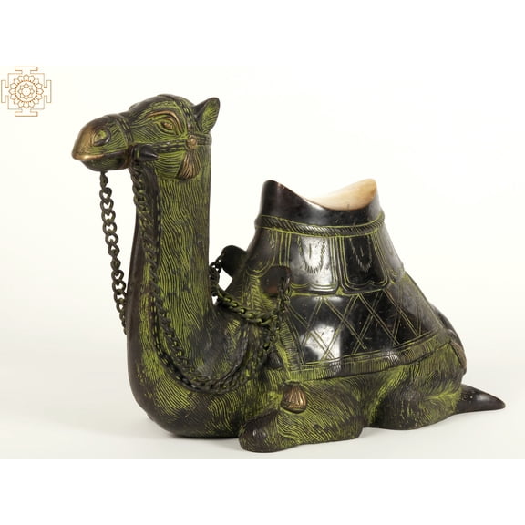 15" Decorative Brass Seated Camel Statue | Home Decor