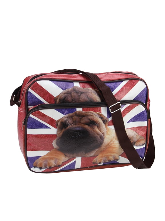 15" Decorative British Flag and Pug Crossbody Bag/Purse with Strap