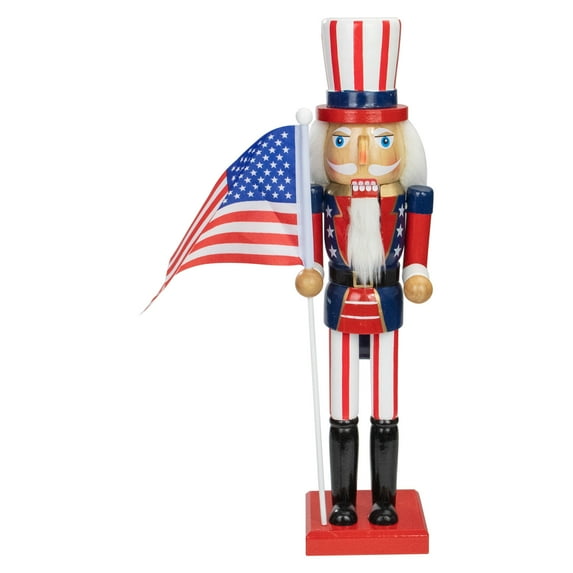 15" Decorative Red White and Blue Wooden Patriotic Uncle Sam Christmas Nutcracker