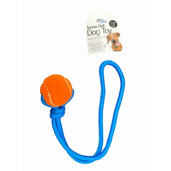 15 in Dog Rope Pull Toy with Handle, Mini Tennis Ball, Durable Chew, Tug Toy for Dogs, Puppies, Promotes Dental Health, Reduces Plaque, Perfect for Fetch, Tug of War, Interactive, Orange