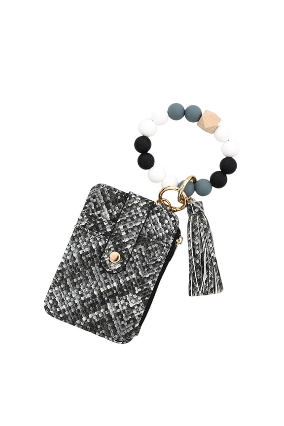Under 15 Dollars Valentines Boho Beaded Wristlet Wallet Flower Pattern Boho Style Beaded Tassel Keychain Wallets for Women Credit Card Holder Purse, Gift for Gi*rl Women(#19)