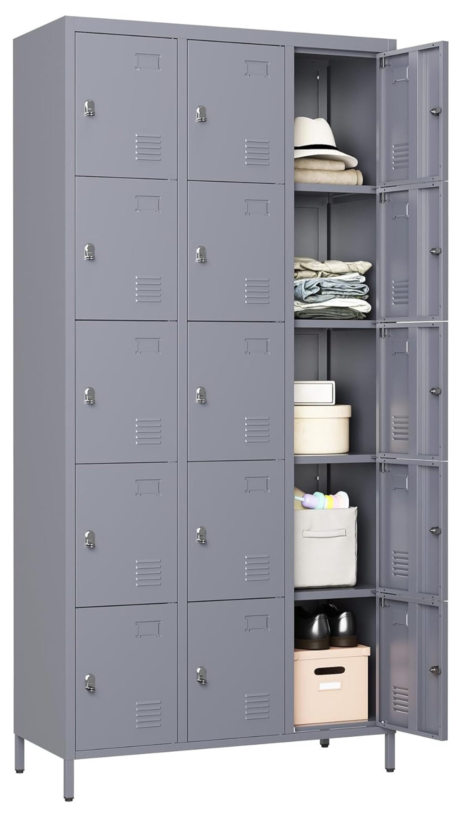 15 Doors Locker Storage Cabinet, Metal Locker for Employees, 72