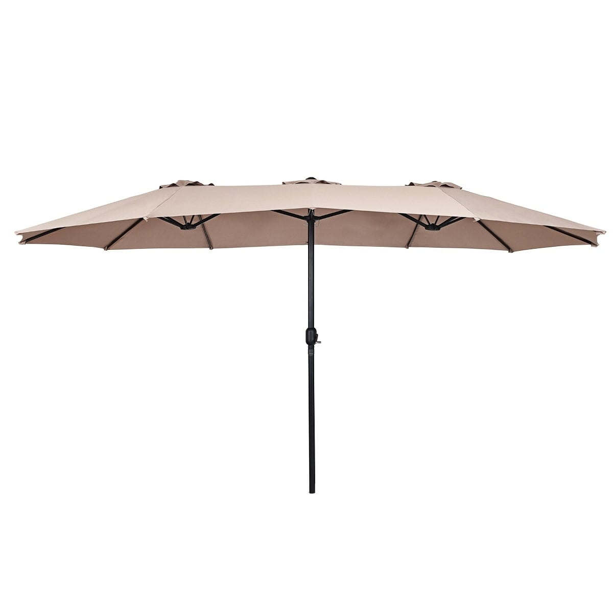 Beige 15' Double-Sided Outdoor Offset Patio Umbrella with Steel Frame