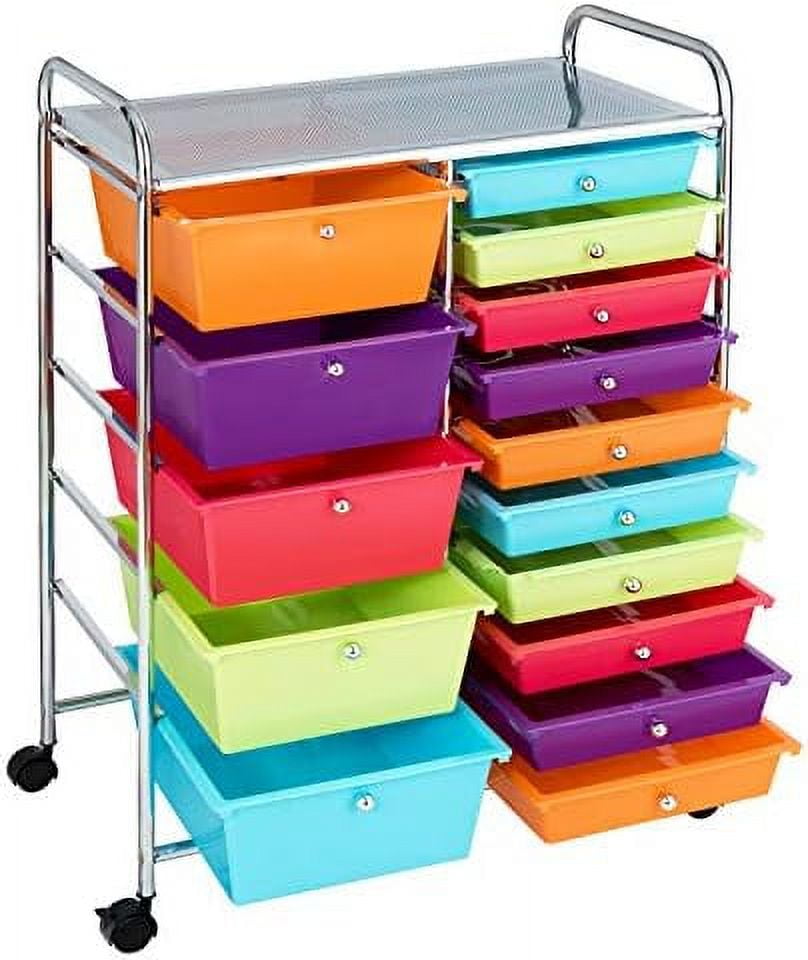 15-Drawer Drawer Carts - Mobile Rolling Utility Cart w/Wheels Craft ...