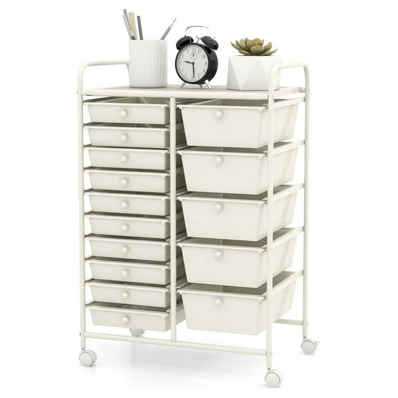 15 Drawer Rolling Cart, Mobile Organizer Cart with Lockable Wheels - Art Supplies, School, Home, Office Storage - 2-Sized Drawers & Side Handles