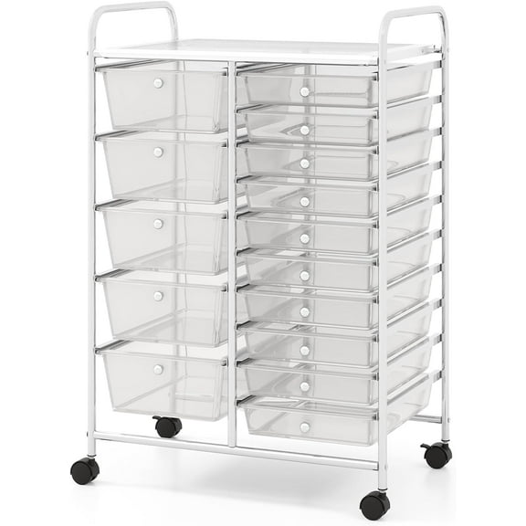 15-Drawer Rolling Cart, Mobile Storage Cart with Universal Wheel & Metal Frame, Multipurpose Trolley Utility Cart, Craft Art Cart Organizer for Home Office School