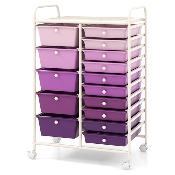 15-Drawer Rolling Cart, Storage Carts with Removable Drawers & Steel Frame, Utility Cart on Lockable Wheels for Home, School, Office ( Gradient)