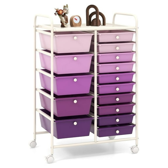 15 Drawer Rolling Storage Cart, Multipurpose Art Organizer on Wheels for Scrapbook, Papers, Mobile Utility Cart with Drawers for Home Office School Teacher (Gradient )