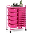 thumbnail image 1 of 15-Drawer Rolling Storage Cart, Multipurpose Rolling Storage Cart, Storage Organizer on Wheels, Durable Metal Frame, Scrapbook Paper Tools, Suitable for Office School (Hot Pink), 1 of 18