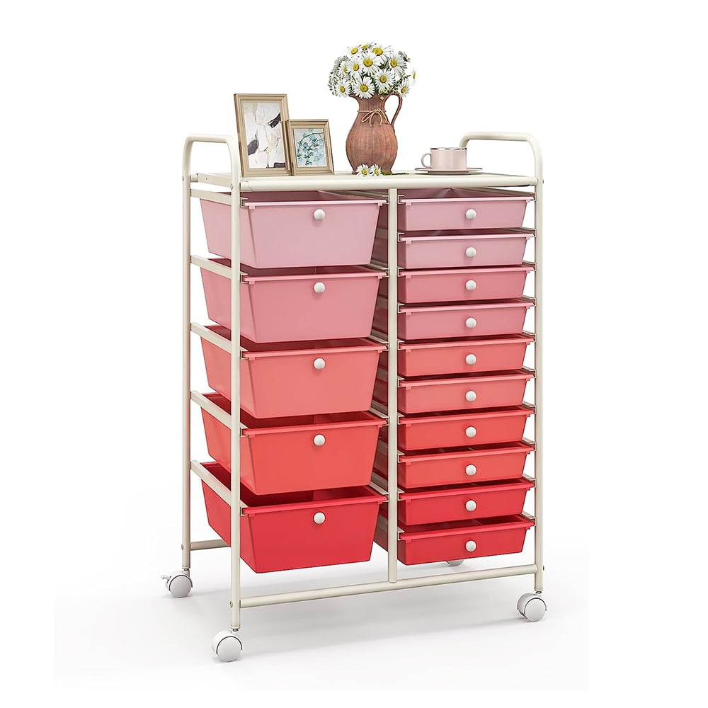 15 Drawer Rolling Storage Cart, Utility Cart with 4 Flexible Castors