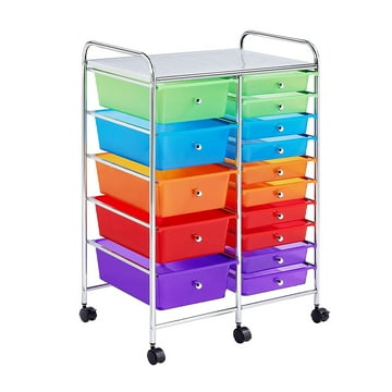 15 Drawer Rolling Storage Cart, Utility Cart with 4 Universal Wheels, Function Storage Organizer for School, Entry, Office, Multi