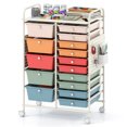 thumbnail image 1 of 15-Drawer Rolling Storage Cart with Metal Tabletop and Pegboard, Scrapbook Paper Office School Organizer,Macaron, 1 of 8
