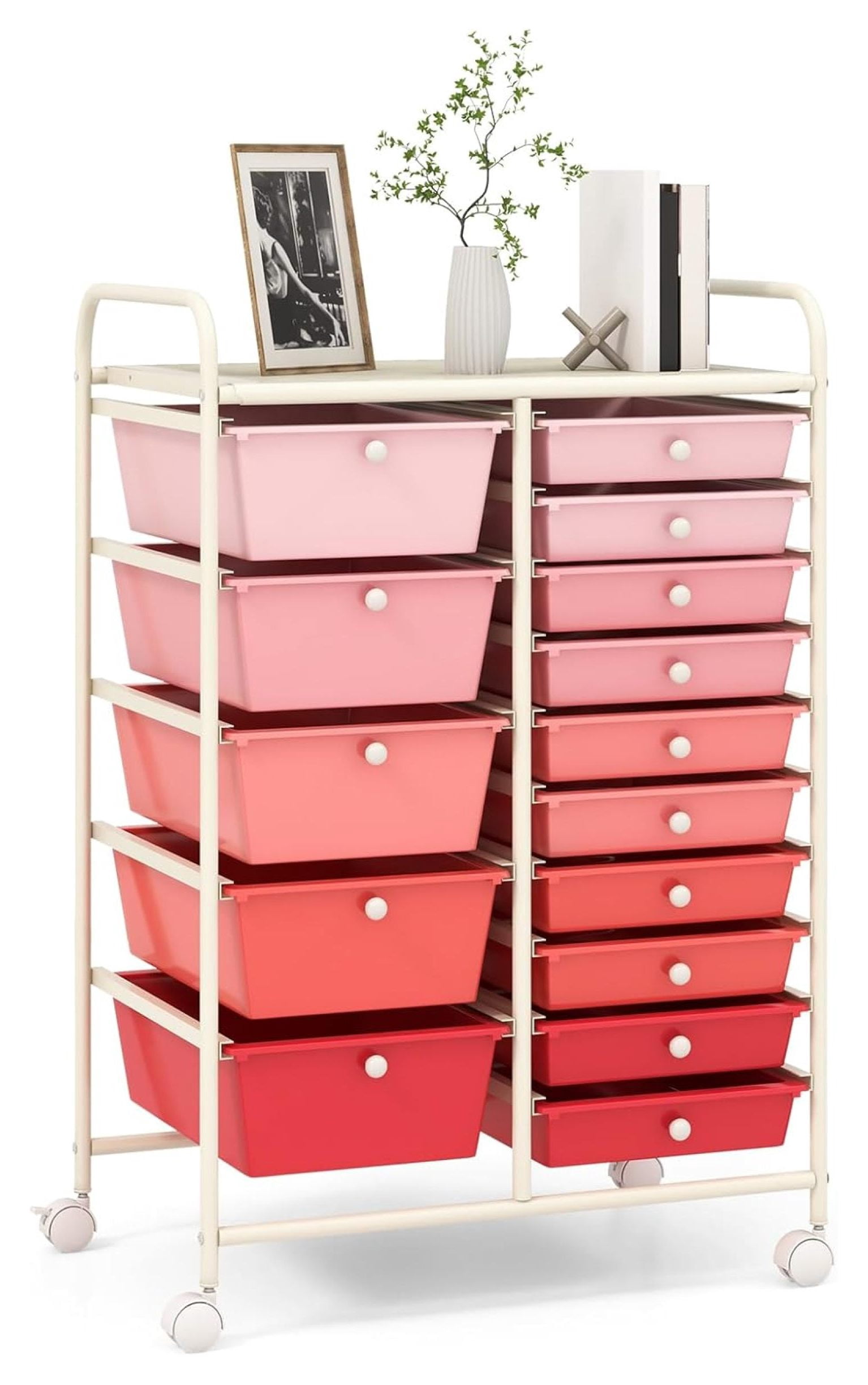 15-Drawer Storage Drawer Carts - Mobile Rolling Utility Cart w/Wheels ...
