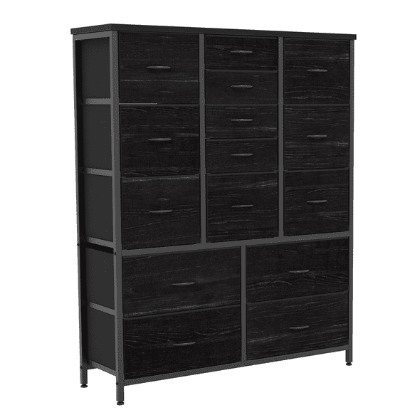15 Drawers Dresser for Bedroom, Large Storage Chest with Small Medium Large Fabric Bins Steel Frame Storage Tower for Living Room Closet Hallway