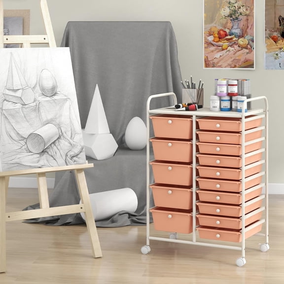 15 Drawers Rolling Cart, Classroom Organizers, Storage Cart with Wheels, for Teacher Office Home School Supplies Tool Craft Art Paper