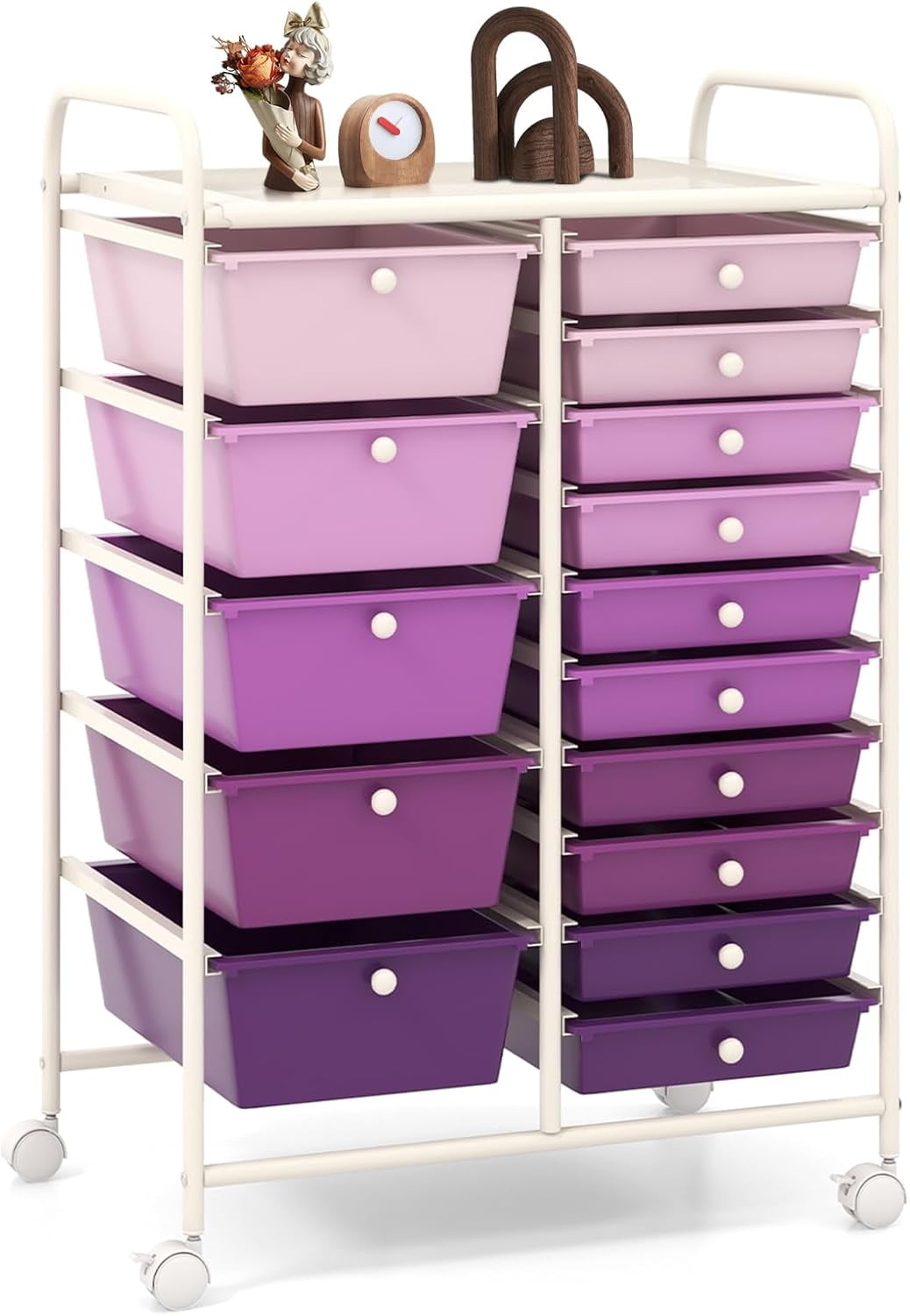 15 Drawers Rolling Storage Cart, Craft Cart Organizer with Lockable ...