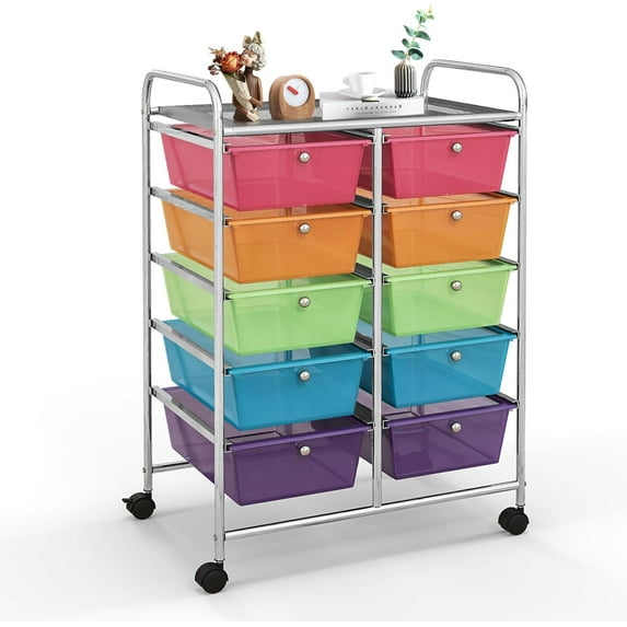 15 Drawers Rolling Storage Cart, Craft Cart Organizer with Lockable Wheels for Tools, Arts, Scrapbook, Papers, Multipurpose Utility Cart for Home Office School (Hot Pink)