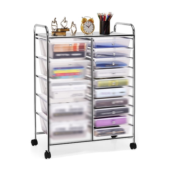 Multipurpose 15 Drawer Storage Cart, Mobile Utility Organizer with Locking Wheels, Space-Saving Design for Bedroom, Kitchen, Office, Multi-Color