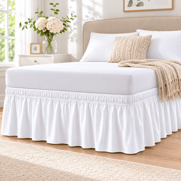 15" Drop Bed Skirt Dust Ruffle Wrap,Twin White