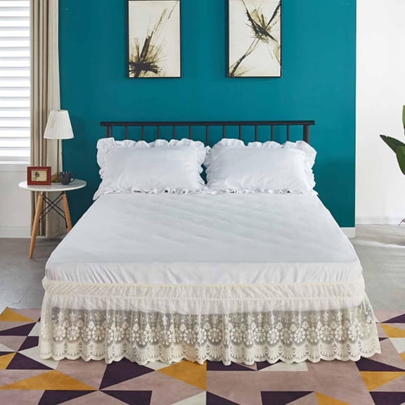 15" Drop Lace Bed Skirt for Twin/Full/Queen/King Bed, Elastic Dust Ruffle Bedskirt Wrap Around Bed Skirt - 3 Sides of Bed