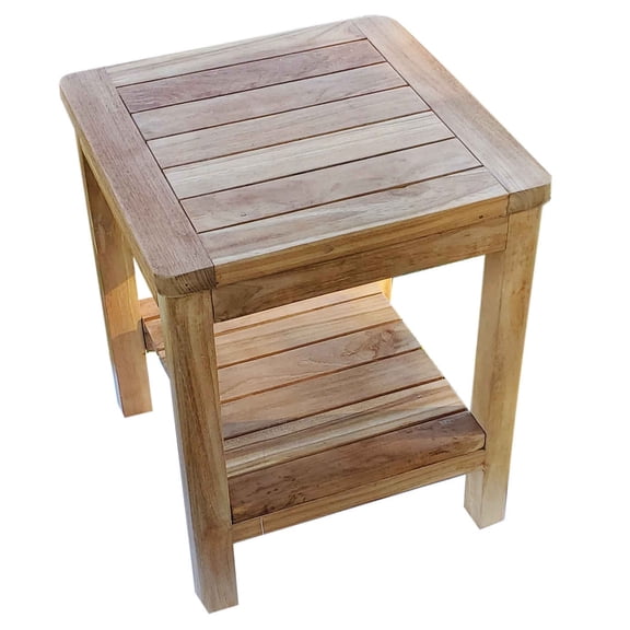 15" Dublin Luxury Solid Teak Wood Shower Bench with Shelf