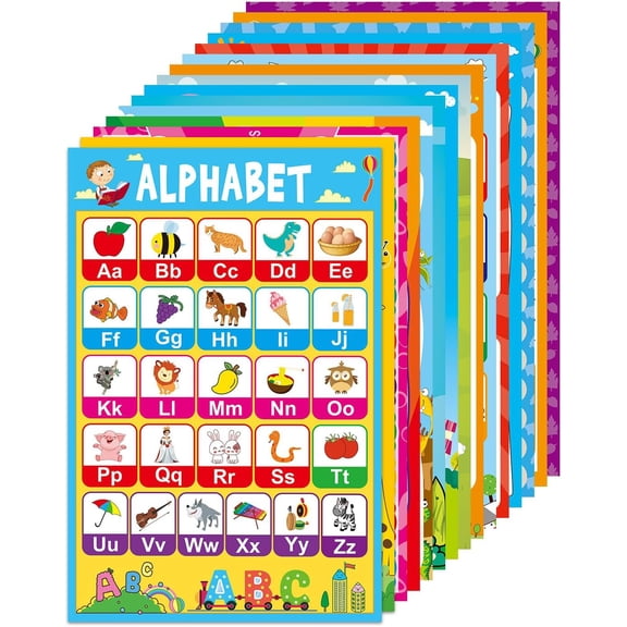15 Educational Posters for Toddlers Kids Learning Alphabet Numbers Shapes Colors and More (15 Pack)