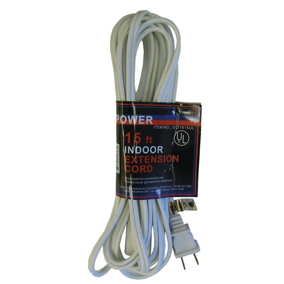15' Extension Cord, 16 Gauge 2 Wire, 3 Power Tap UL Listed