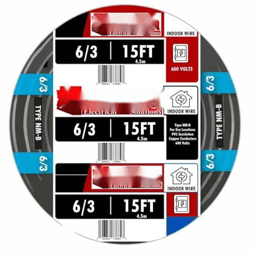 15 FEET 6/3 Type NM-B Copper. #6 AWG, 3 Conductor with Ground. Insulated Jacket Black$$Tools & Hardware Other
