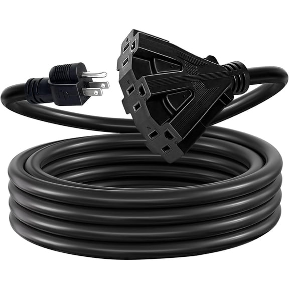 15 FT 12 Gauge 3 Outlet Outdoor Extension Cord 12/3 Heavy Duty Power Cord 3 Way Triple Tap Extension Cord Splitter with 3 Prong Grounded Plug 15A 1875W 12AWG SJTW,UL Listed