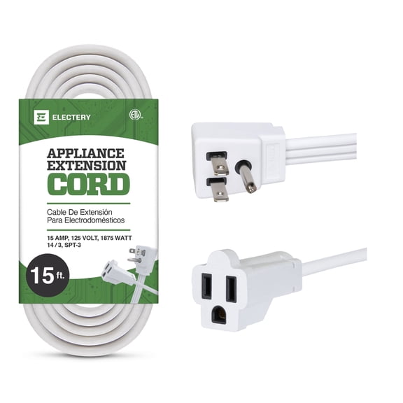 ELECTERY 15 ft Heavy Duty Air Conditioner & Major Appliance Extension Cord, 14/3 Gauge SPT-3, 15 Amp, ETL Listed, White
