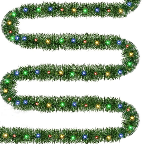 15 FT Artificial Christmas Garland, Pre-Lit 35 Count Mini String Lights Plug in Xmas Garland, Lighted Christmas Decoration for Indoor Holiday Door Home Stairs Decor