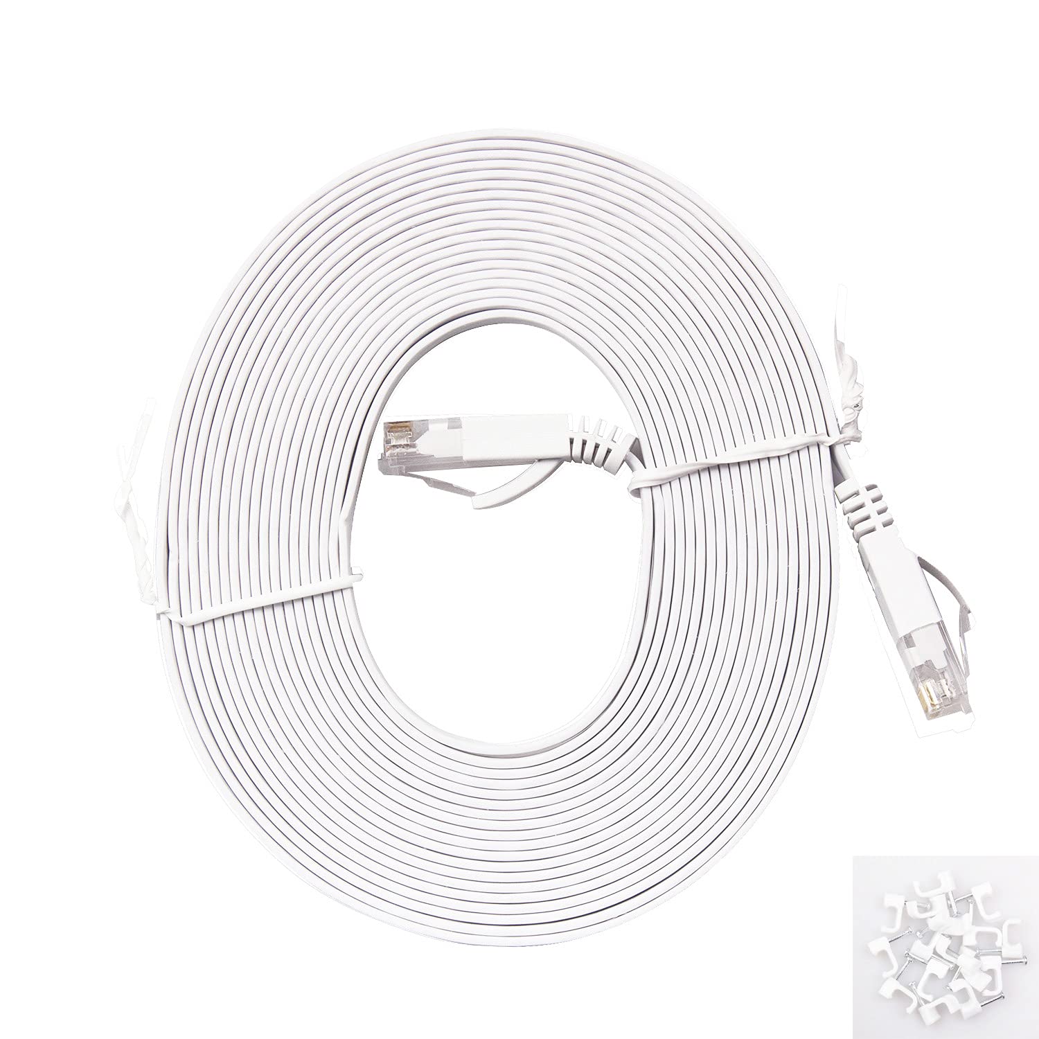 15 FT Cat 6 White Flat Shielded Network Cable HighSpeed LAN