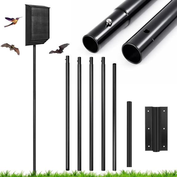 15 FT Heavy Duty Iron Purple Martin Bat House Pole with Ground Socket, Adjustable 5-Section Anti Rust Steel Pole, Bird Feeder Accessories for Outdoors (Black)