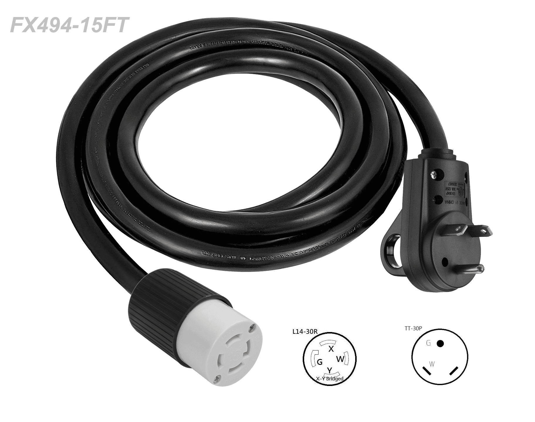 15 FT NEMA TT-30P to NEMA L14-30R Genset Power Cord - Walmart.com