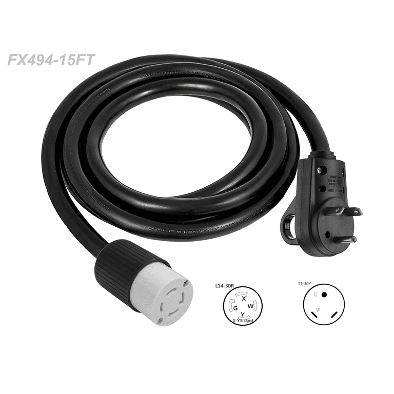 15 FT NEMA TT-30P to NEMA L14-30R Genset Power Cord - Walmart.com