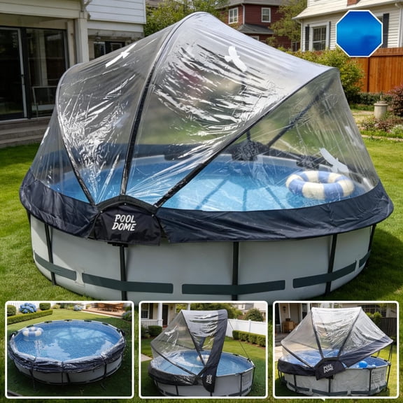 15 FT Round Pool Dome Enclosure, AllWeather Pool Cover with Transparent PVC, for 15ft Round Frame AboveGround Outdoor Pools