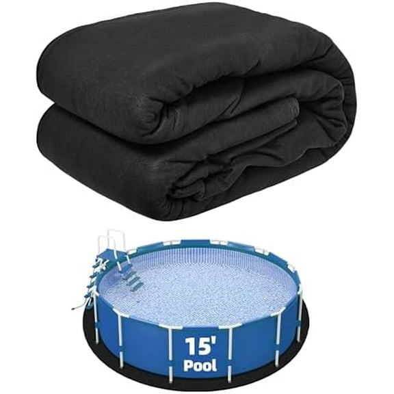 15-FT Round Pool Liner Pad, Under Pool Mat for Above Ground Pools Prevents Puncture, Weed Barrier, Extend Liner Life (Black)$$Garden & Patio