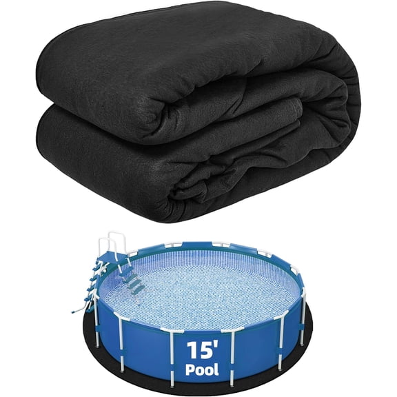 15-FT Round Pool Liner Pad, Under Pool Mat for Above Ground Pools Prevents Puncture, Weed Barrier, Extend Liner Life (Black)
