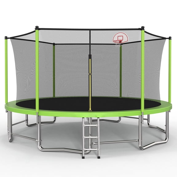 15 FT Trampoline for Kids with Safety Enclosure Net, Outdoor Backyard Large Recreational Trampoline with W-Shaped Legs and Balance Bar