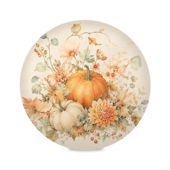 15" Fall Harvest Pattern Printed Round Placemats Set of 1 Heat Resistant Table Mat for Kitchen for Party Deco