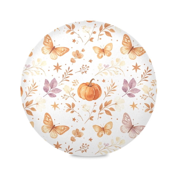 15" Fall Pumpkin Butterfly Printed Round Placemats Set of 1 Heat Resistant Table Mat for Kitchen for Party Deco