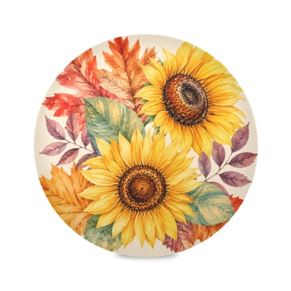 15" Fall Sun Printed Round Placemats Set of 1 Heat Resistant Table Mat for Kitchen for Party Deco