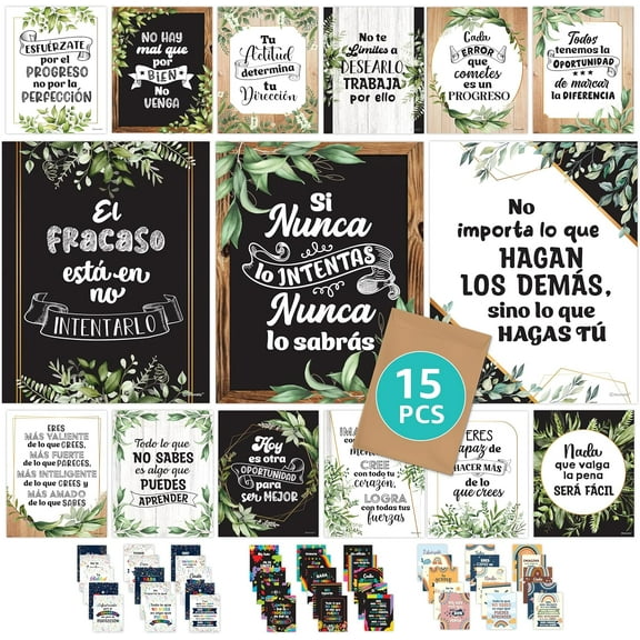 15 Farmhouse Motivational Spanish Posters for Classroom High School, Middle School, Elementary, 11x14in Matte-Laminated Inspirational Spanish Classroom Posters - Bulletin Boards, Hallways